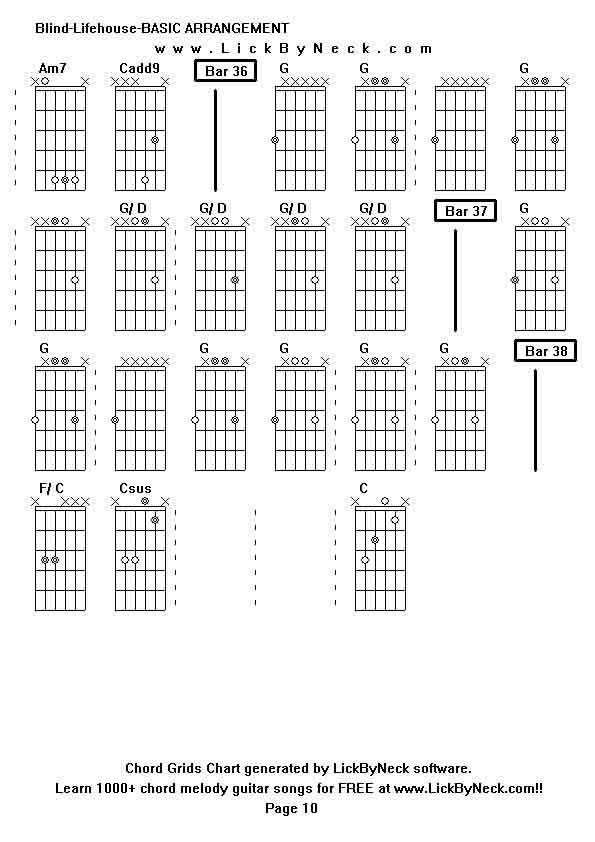 Chord Grids Chart of chord melody fingerstyle guitar song-Blind-Lifehouse-BASIC ARRANGEMENT,generated by LickByNeck software.